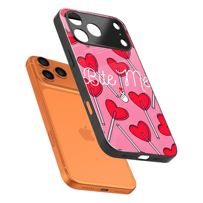 Bite Me sleek iphone 17 pro cover with tempered glass back and TPU edges