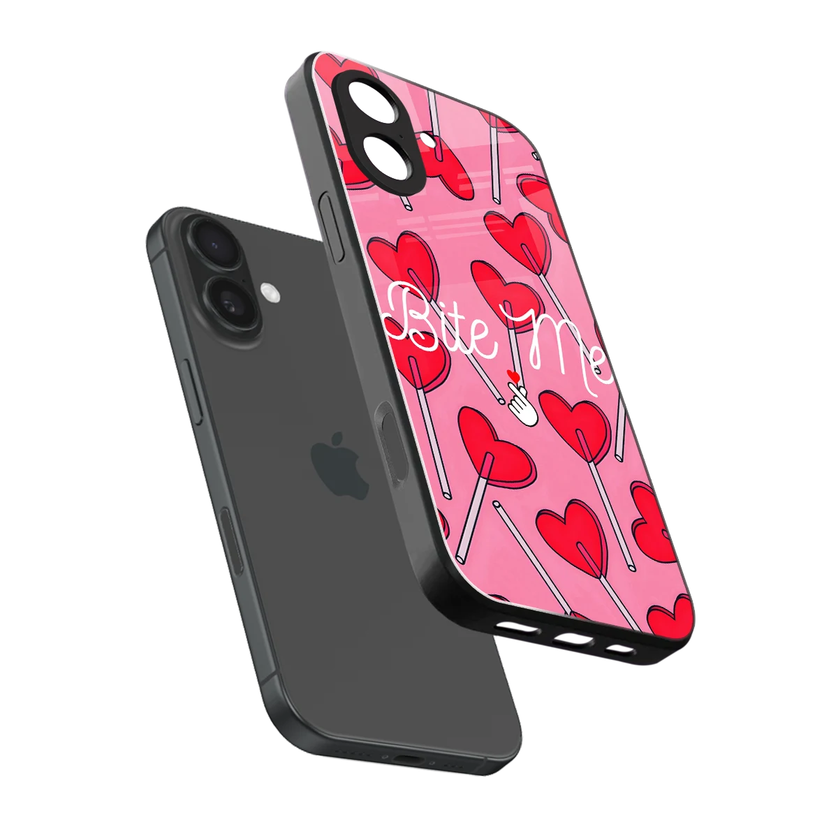 Bite Me sleek iphone 17 cover with tempered glass back and TPU edges