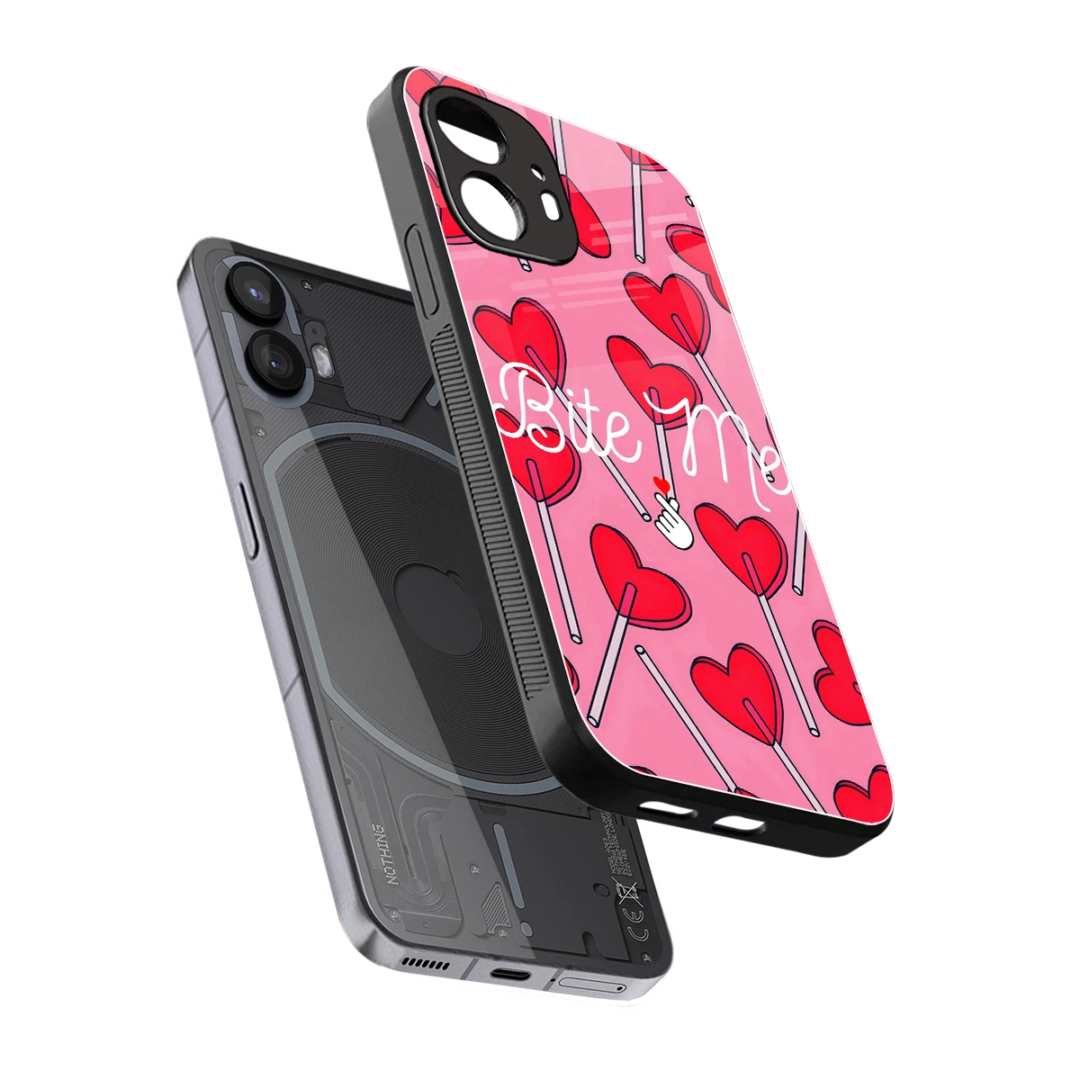 Bite Me sleek nothing phone 2 cover with tempered glass back and TPU edges