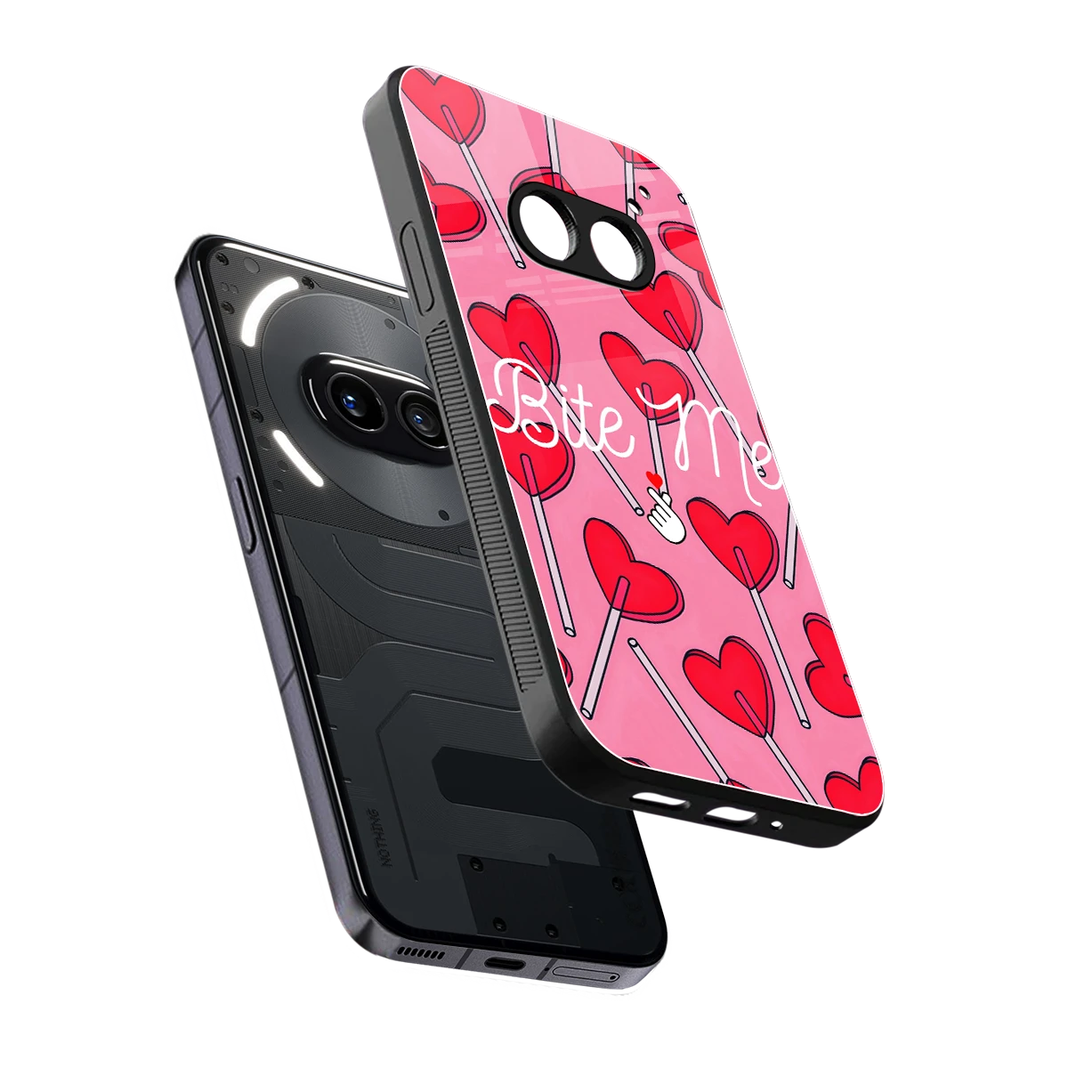 Bite Me sleek nothing phone 2a cover with tempered glass back and TPU edges