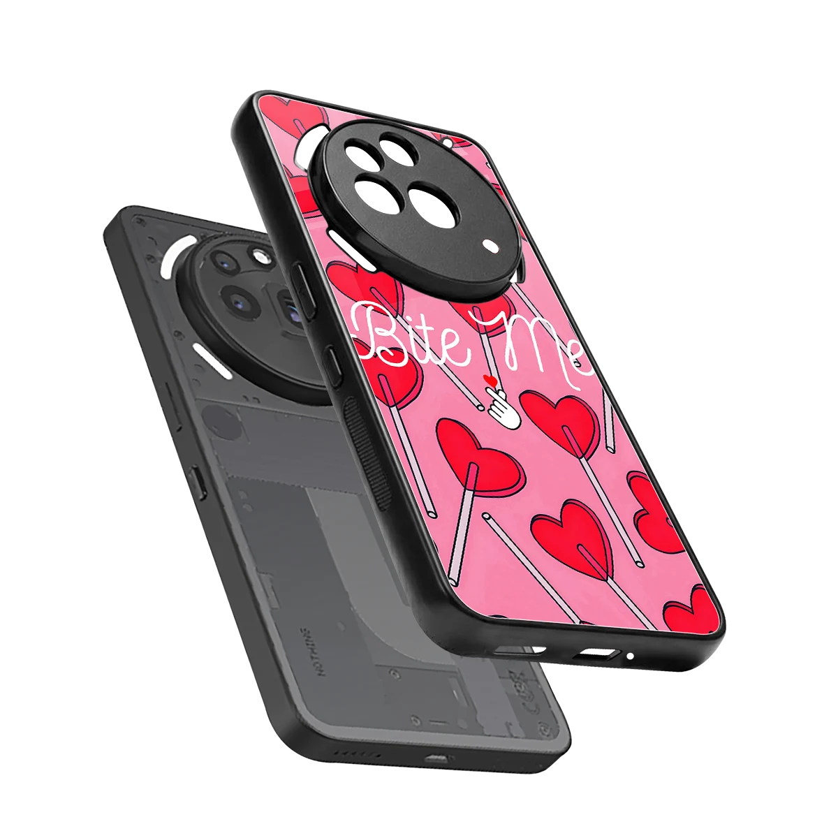 Bite Me sleek nothing phone 3a pro cover with tempered glass back and TPU edges