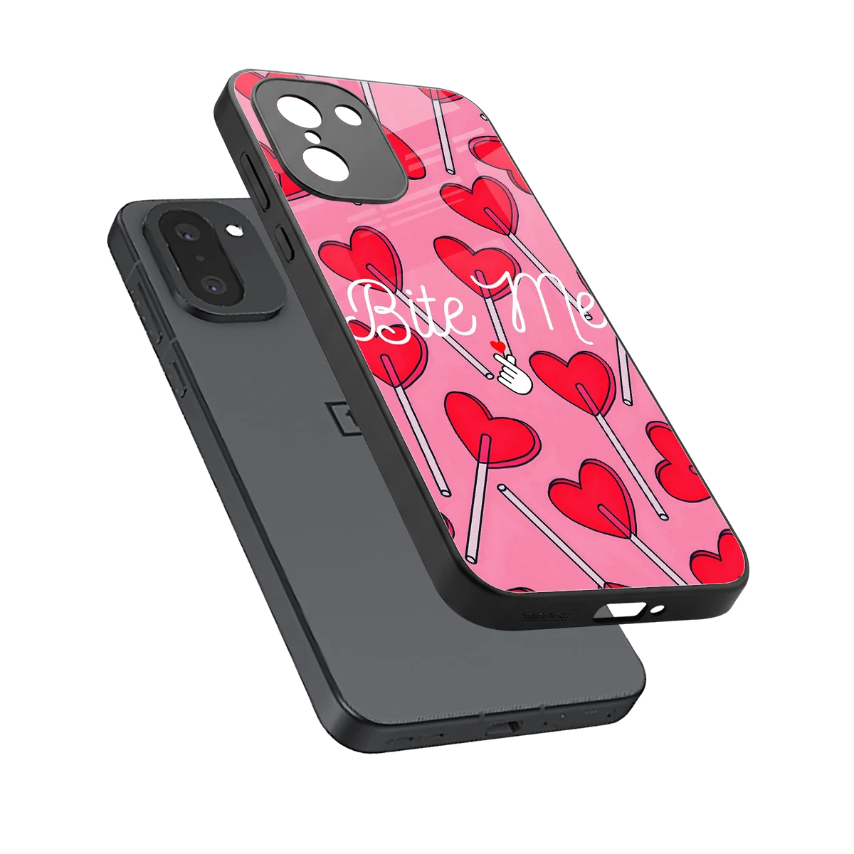 Bite Me sleek oneplus 15r cover with tempered glass back and TPU edges