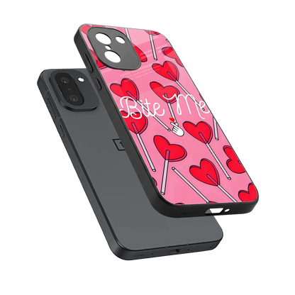 Bite Me sleek oneplus 15r cover with tempered glass back and TPU edges
