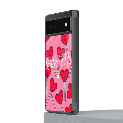 Bite Me stylish phone case for google pixel 6a | glossy glass and slim fit