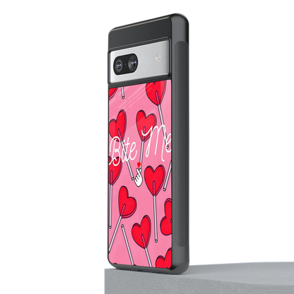 Bite Me stylish phone case for google pixel 7a | glossy glass and slim fit