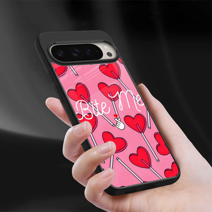 Bite Me sleek google pixel 9 pro cover with tempered glass back and TPU edges