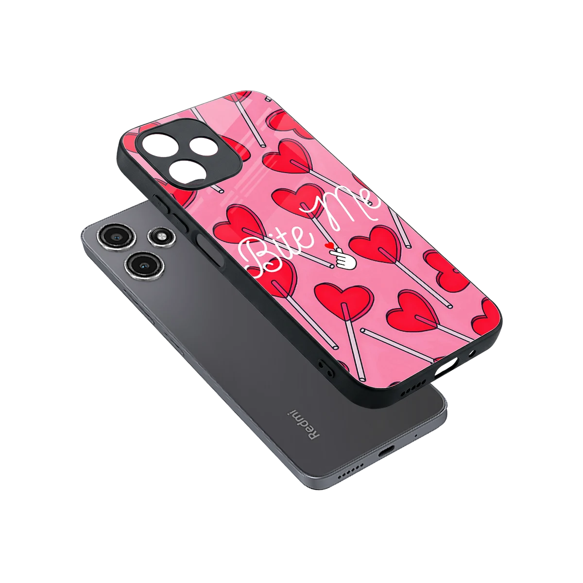 Bite Me sleek redmi 12 5g cover with tempered glass back and TPU edges