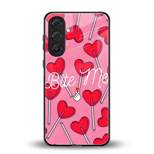 Bite Me back phone cover | glass case for samsung galaxy m35 5g