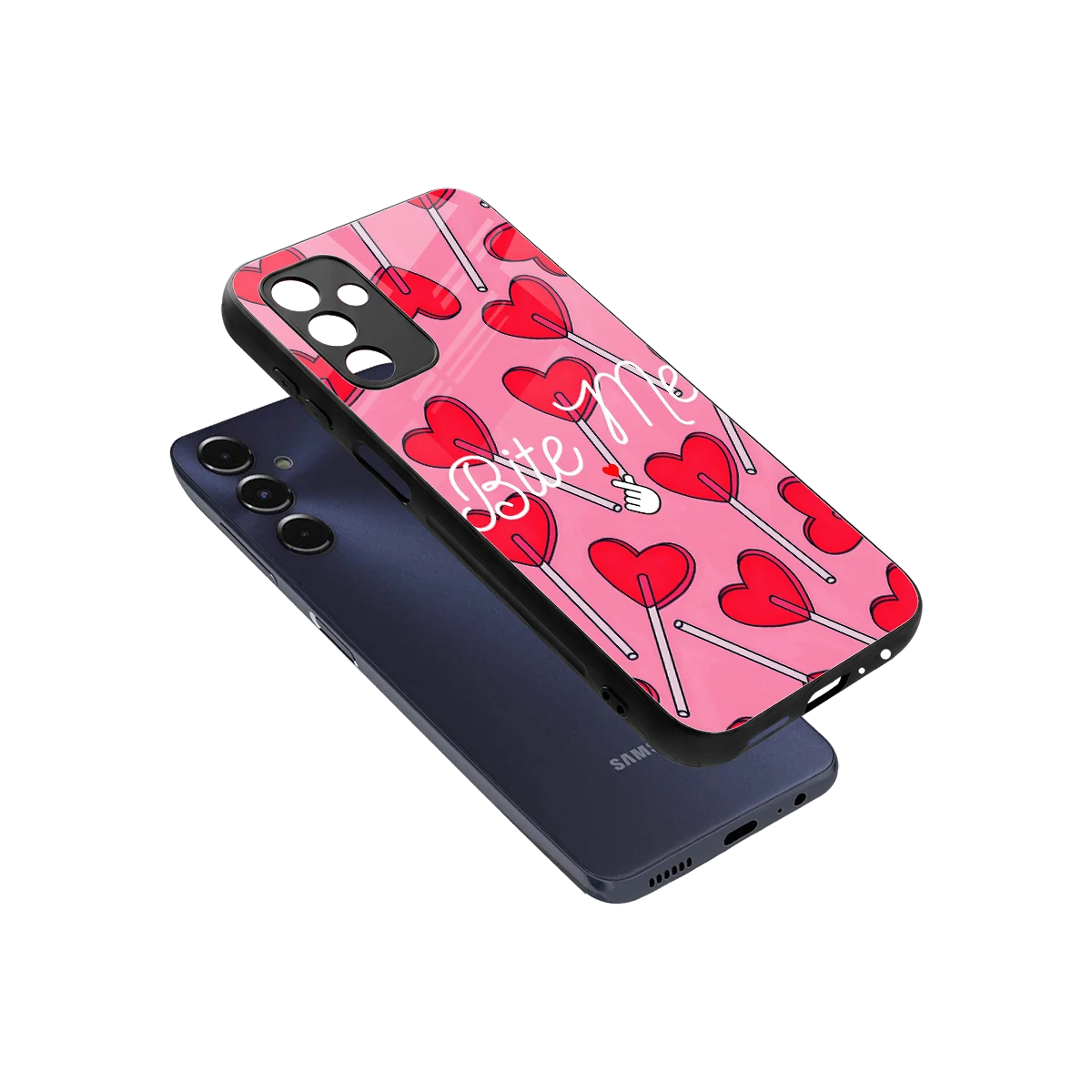Bite Me sleek samsung galaxy m14 5g cover with tempered glass back and TPU edges