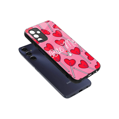 Bite Me sleek samsung galaxy m14 5g cover with tempered glass back and TPU edges