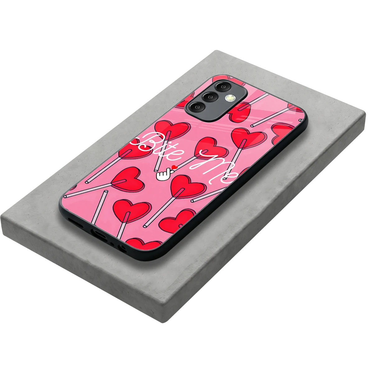 Bite Me stylish phone case for samsung galaxy m14 5g | glossy glass and slim fit