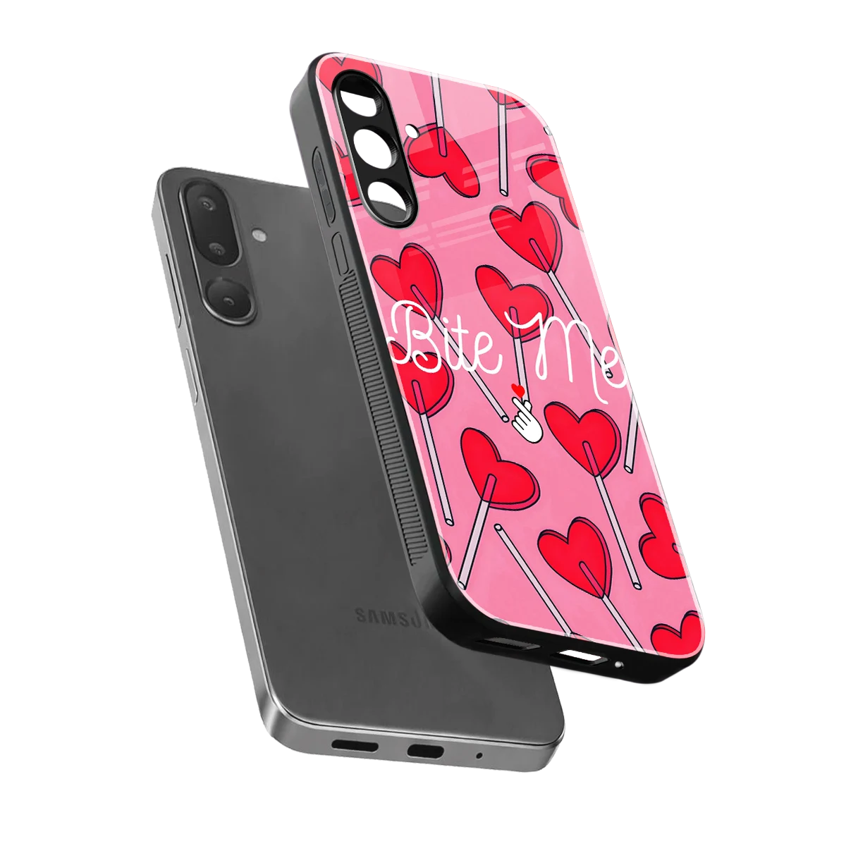 Bite Me sleek samsung galaxy m56 5g cover with tempered glass back and TPU edges