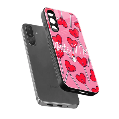 Bite Me sleek samsung galaxy m56 5g cover with tempered glass back and TPU edges