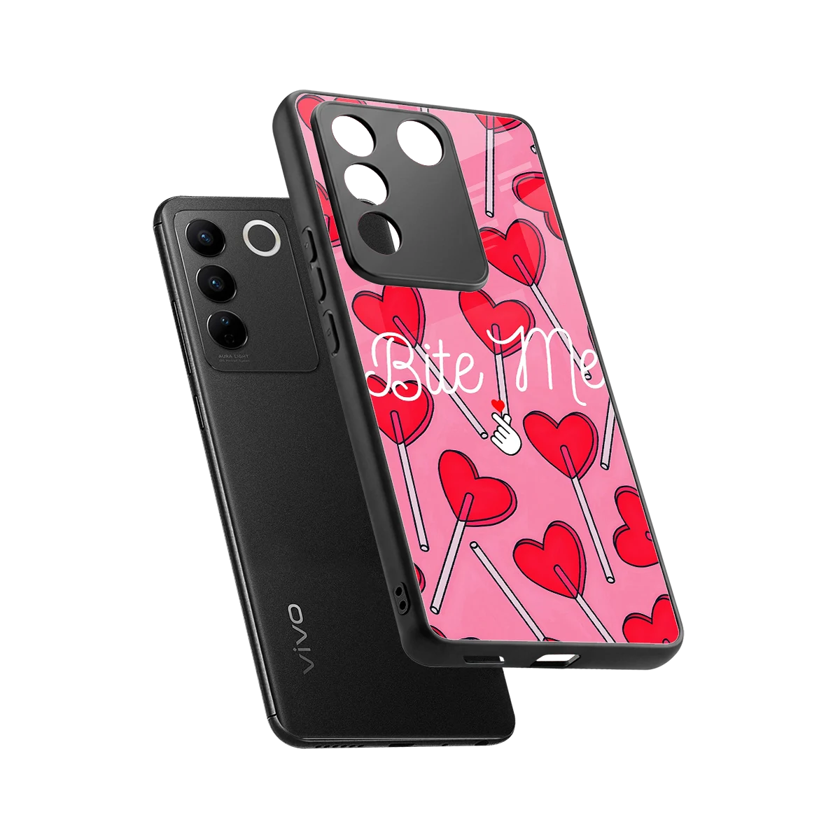Bite Me sleek vivo v27 5g cover with tempered glass back and TPU edges