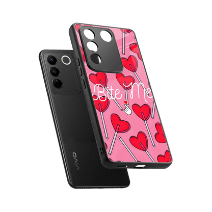 Bite Me sleek vivo v27 5g cover with tempered glass back and TPU edges