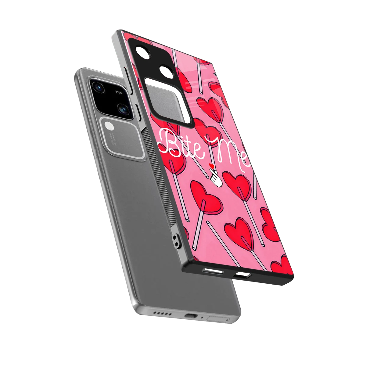 Bite Me sleek vivo v30 cover with tempered glass back and TPU edges