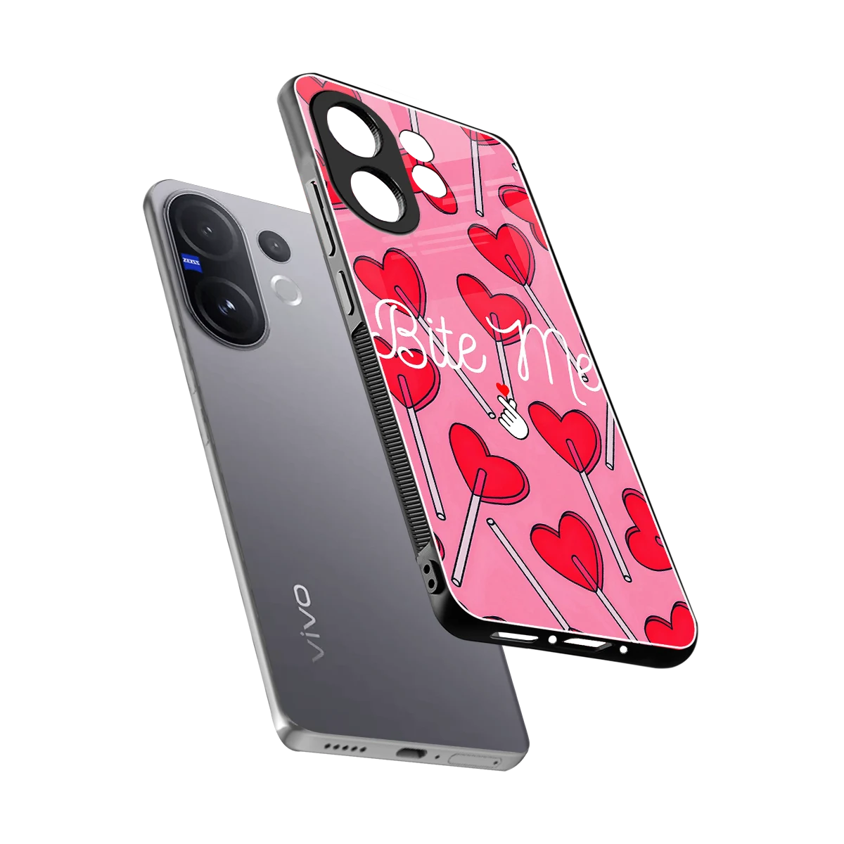 Bite Me sleek vivo v60 cover with tempered glass back and TPU edges
