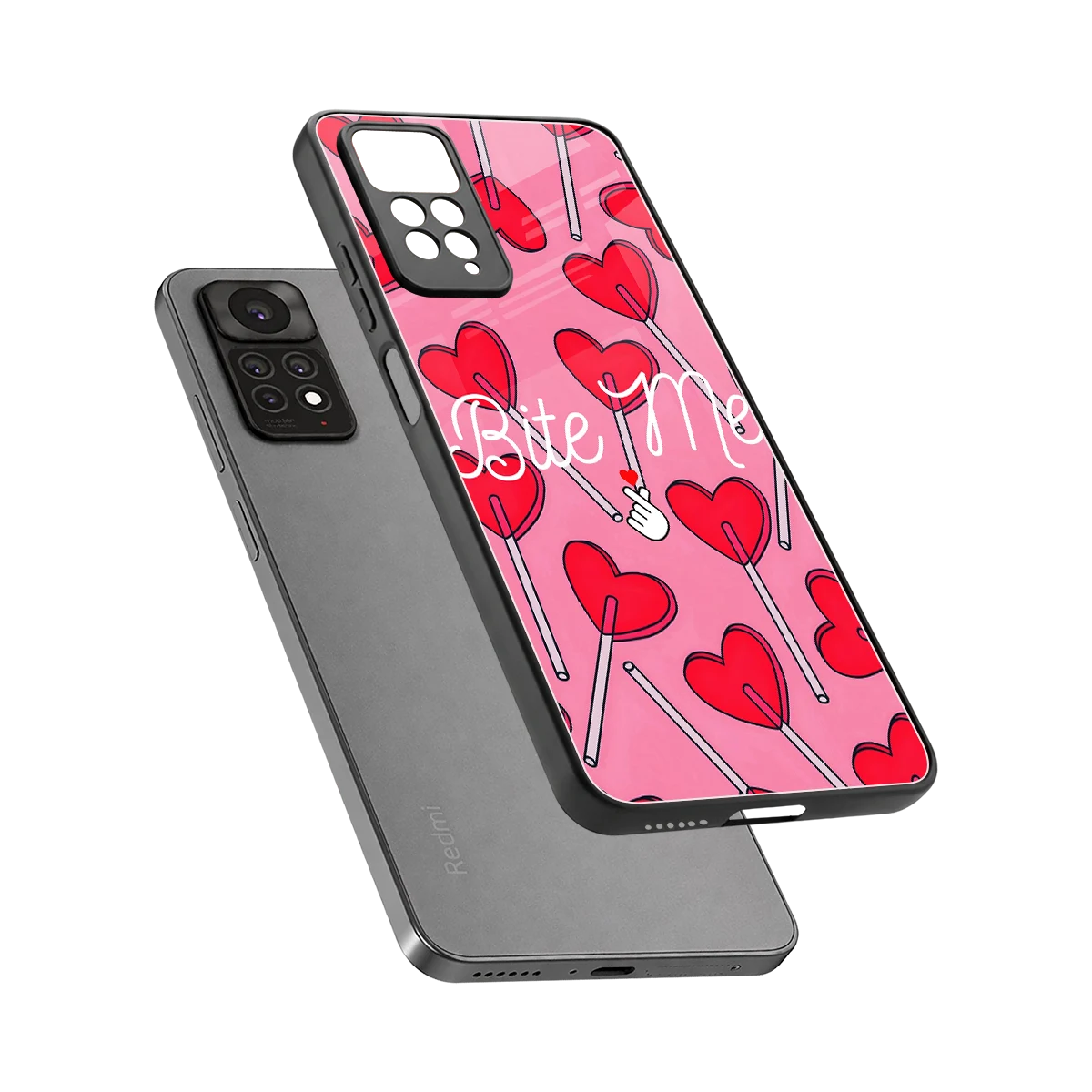 Bite Me sleek redmi note 11 pro cover with tempered glass back and TPU edges