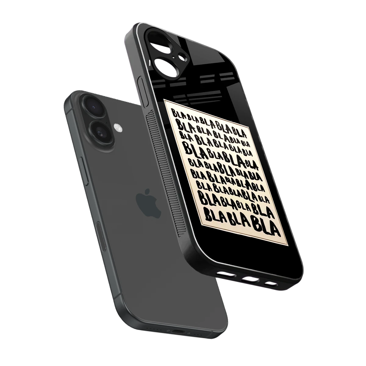 Bla Bla sleek iPhone 16 cover with tempered glass back and TPU edges