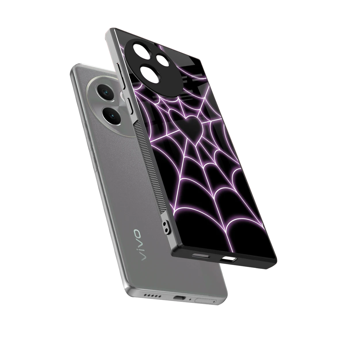 Black Jelly Bean sleek vivo v30e cover with tempered glass back and TPU edges