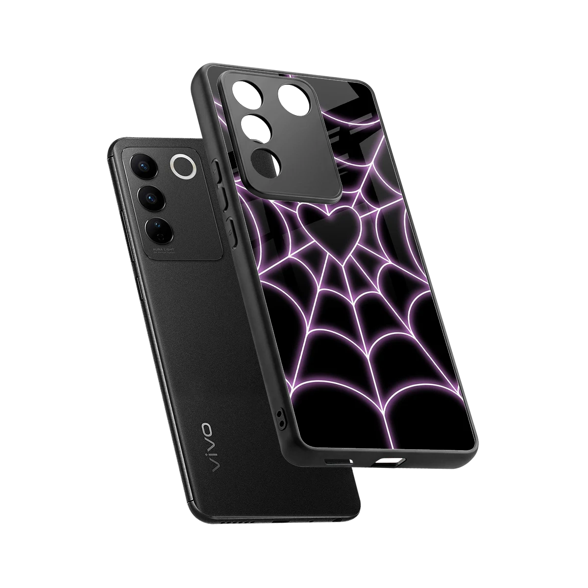 Black Jelly Bean sleek vivo v27 5g cover with tempered glass back and TPU edges