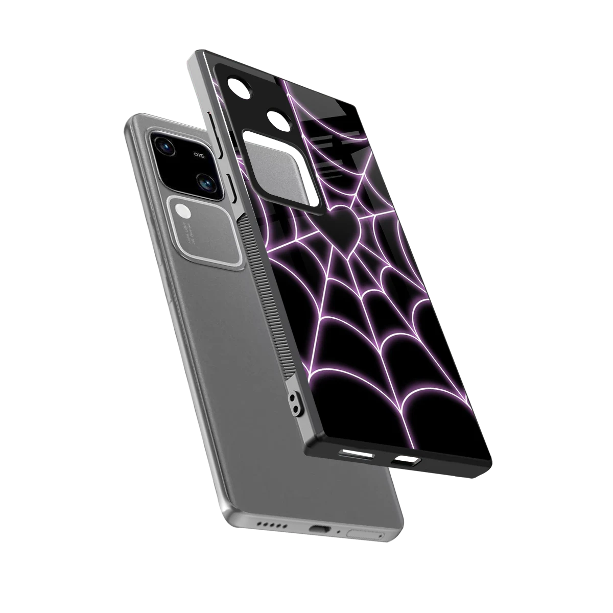 Black Jelly Bean sleek vivo v30 cover with tempered glass back and TPU edges