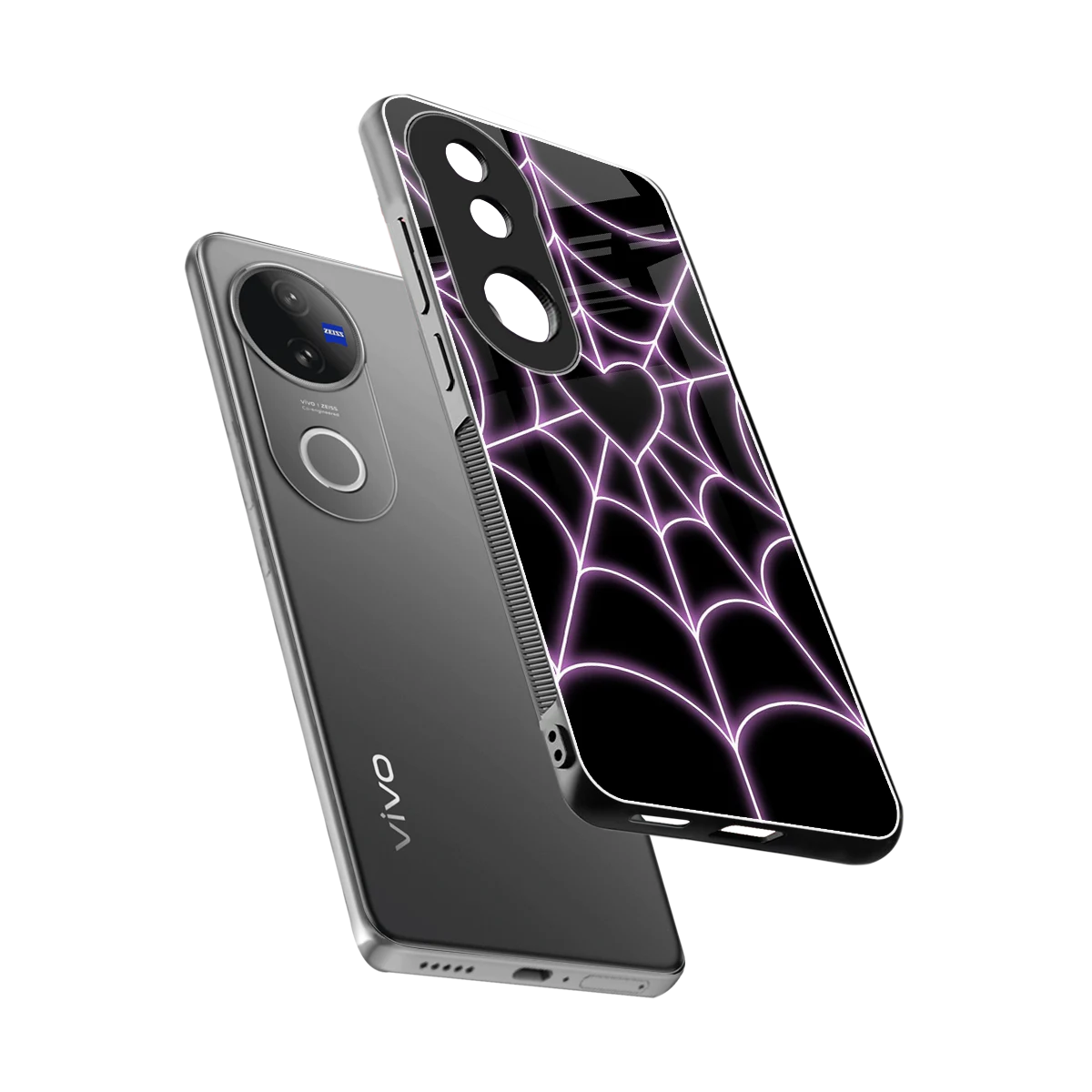Black Jelly Bean sleek vivo v50 cover with tempered glass back and TPU edges