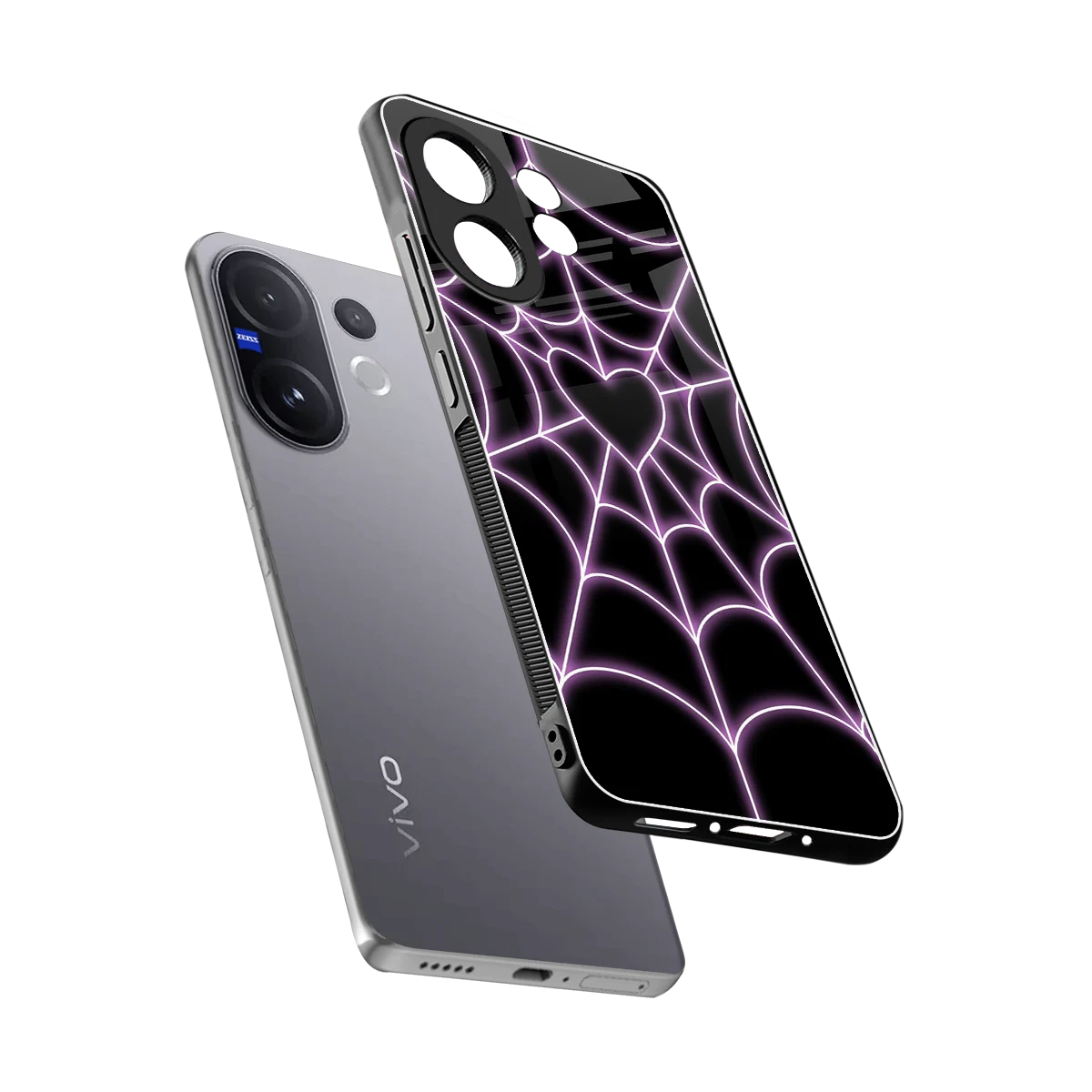 Black Jelly Bean sleek vivo v60 cover with tempered glass back and TPU edges
