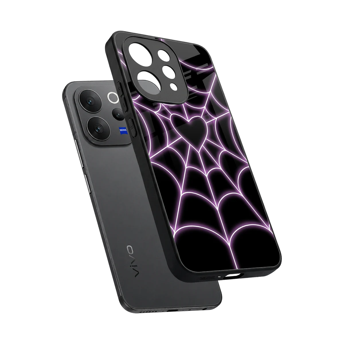 Black Jelly Bean sleek vivo v70 cover with tempered glass back and TPU edges