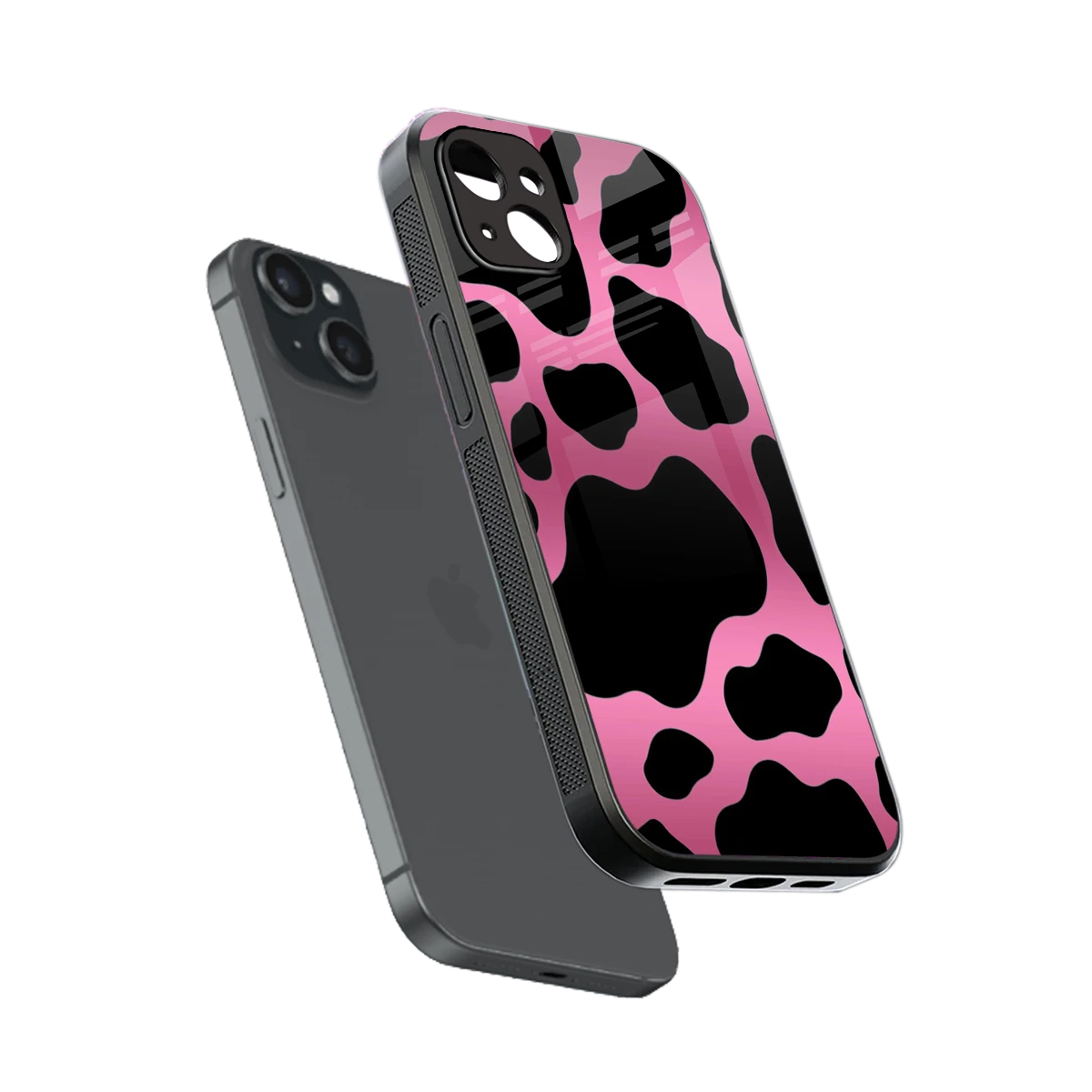 Black Pink Swirl sleek iphone 14 plus cover with tempered glass back and TPU edges