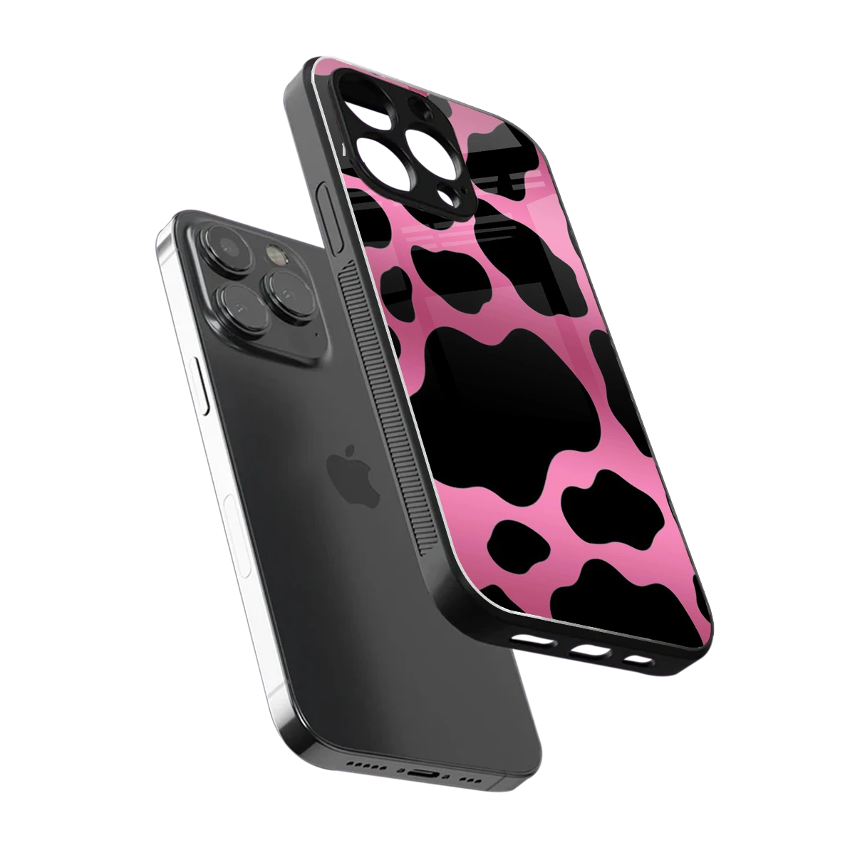 Black Pink Swirl sleek iphone 15 pro max cover with tempered glass back and TPU edges