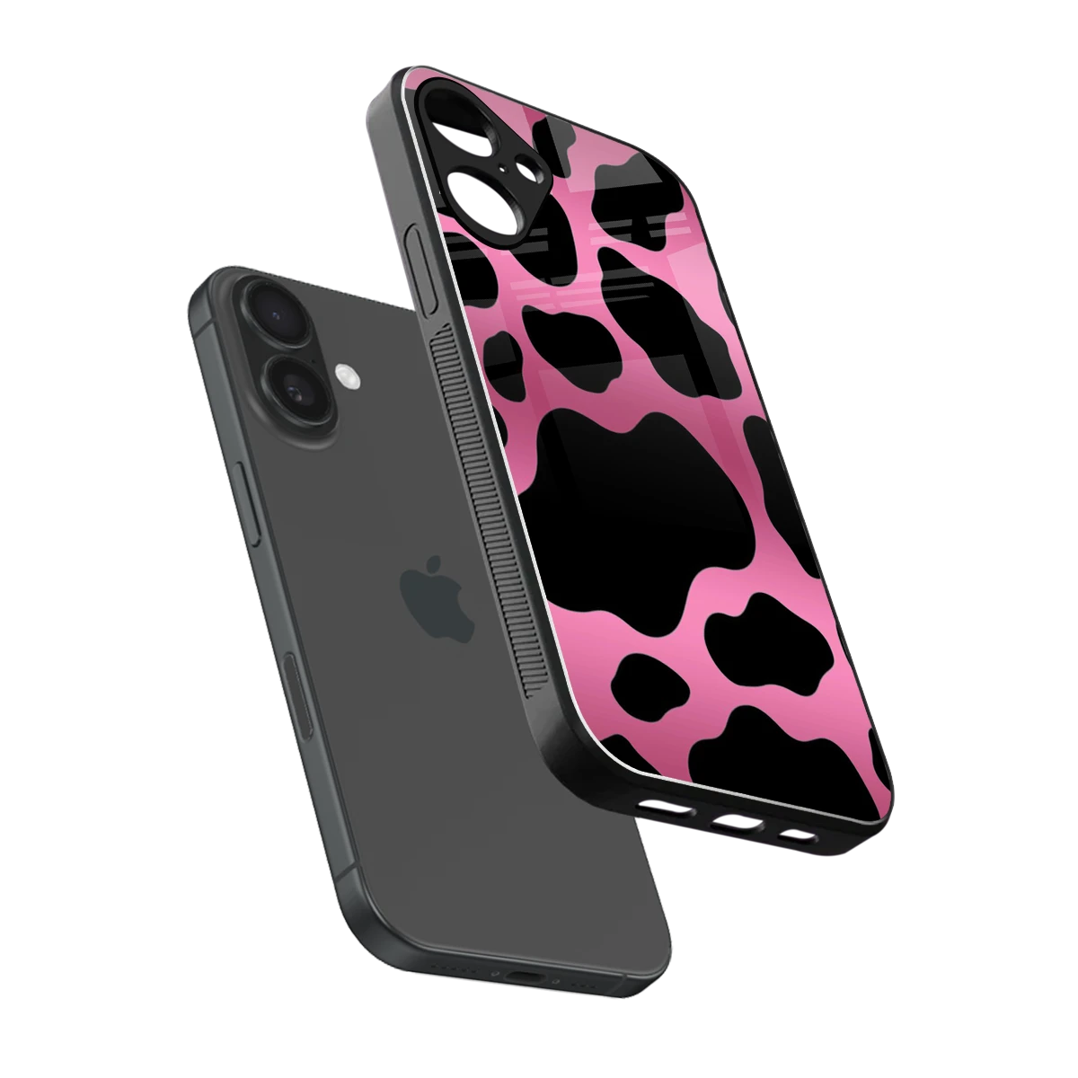Black Pink Swirl sleek iphone 16 plus cover with tempered glass back and TPU edges