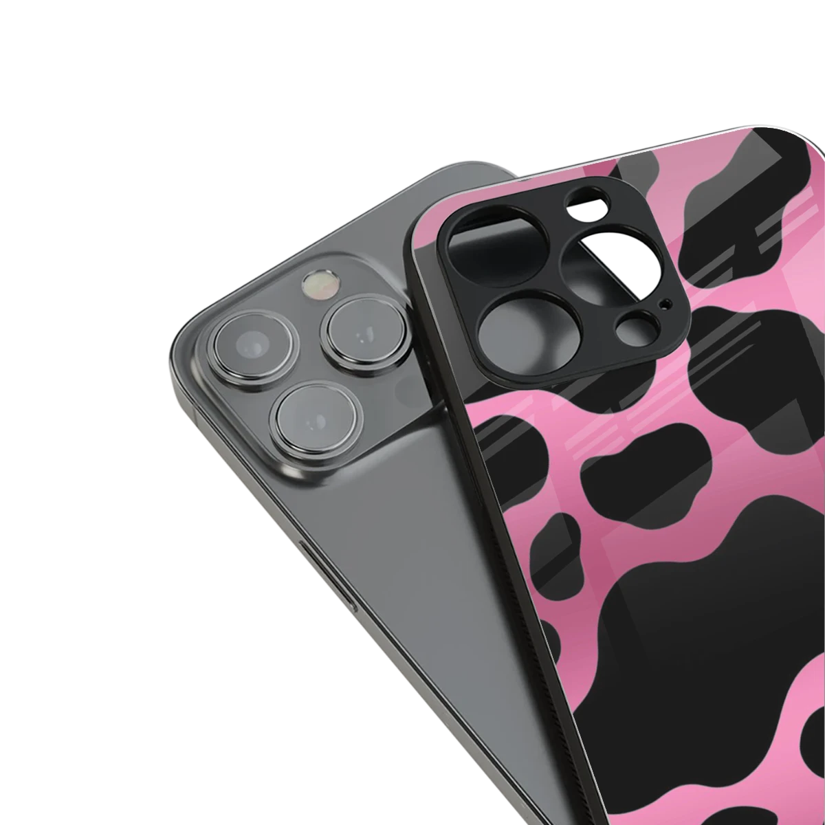 Black Pink Swirl stylish phone case for iphone 14 pro max | glossy glass and slim fit