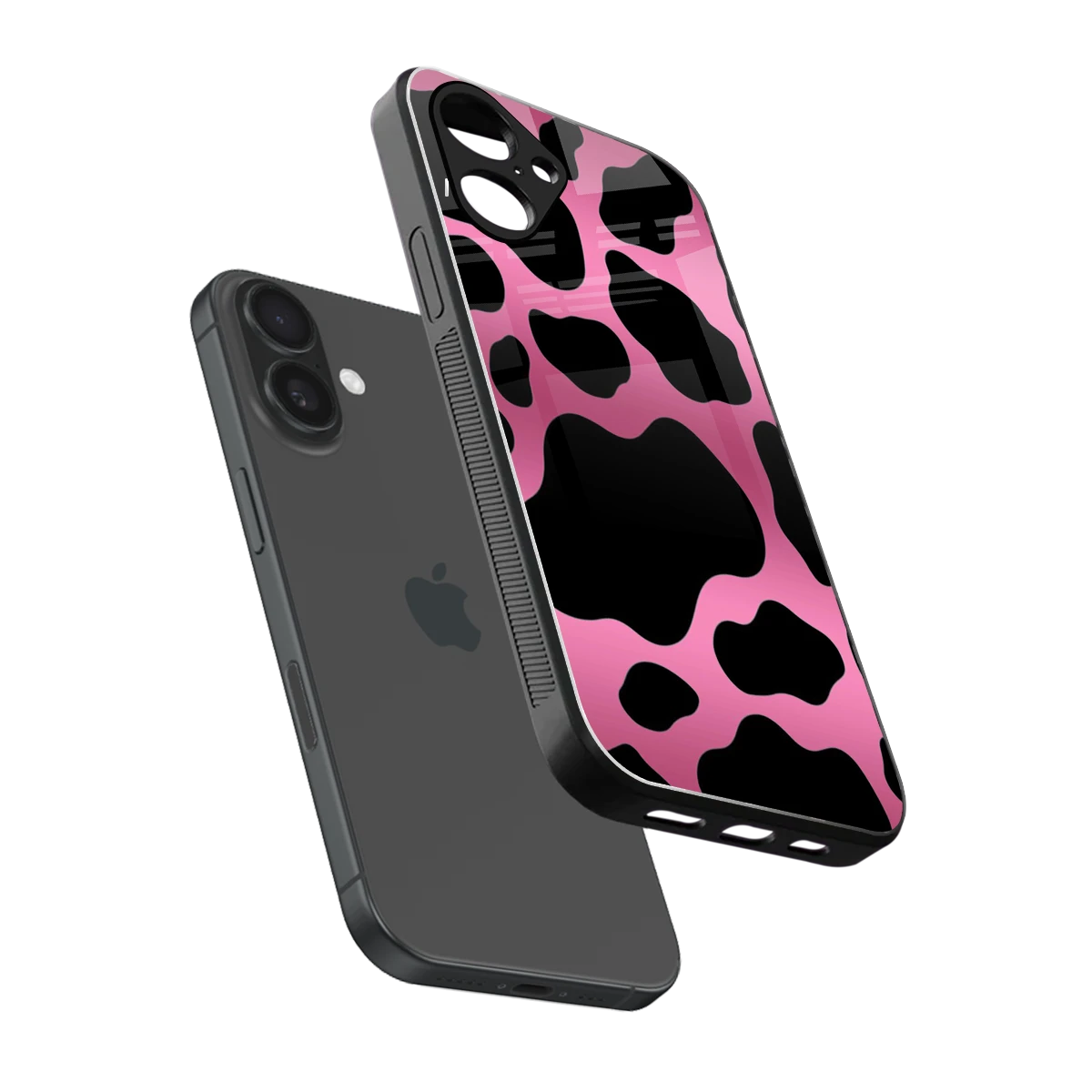 Black Pink Swirl sleek iPhone 16 cover with tempered glass back and TPU edges