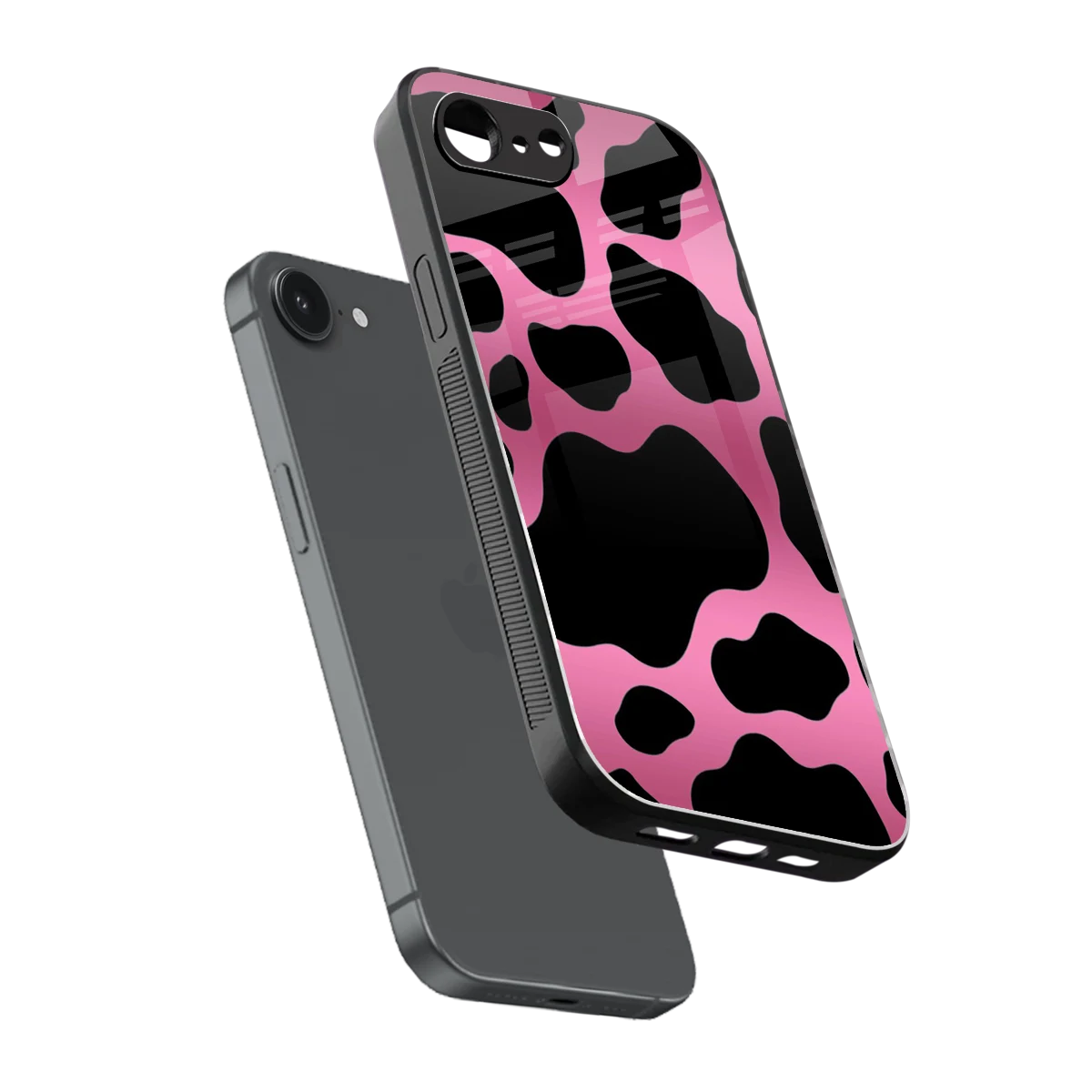 Black Pink Swirl sleek iphone 16e cover with tempered glass back and TPU edges