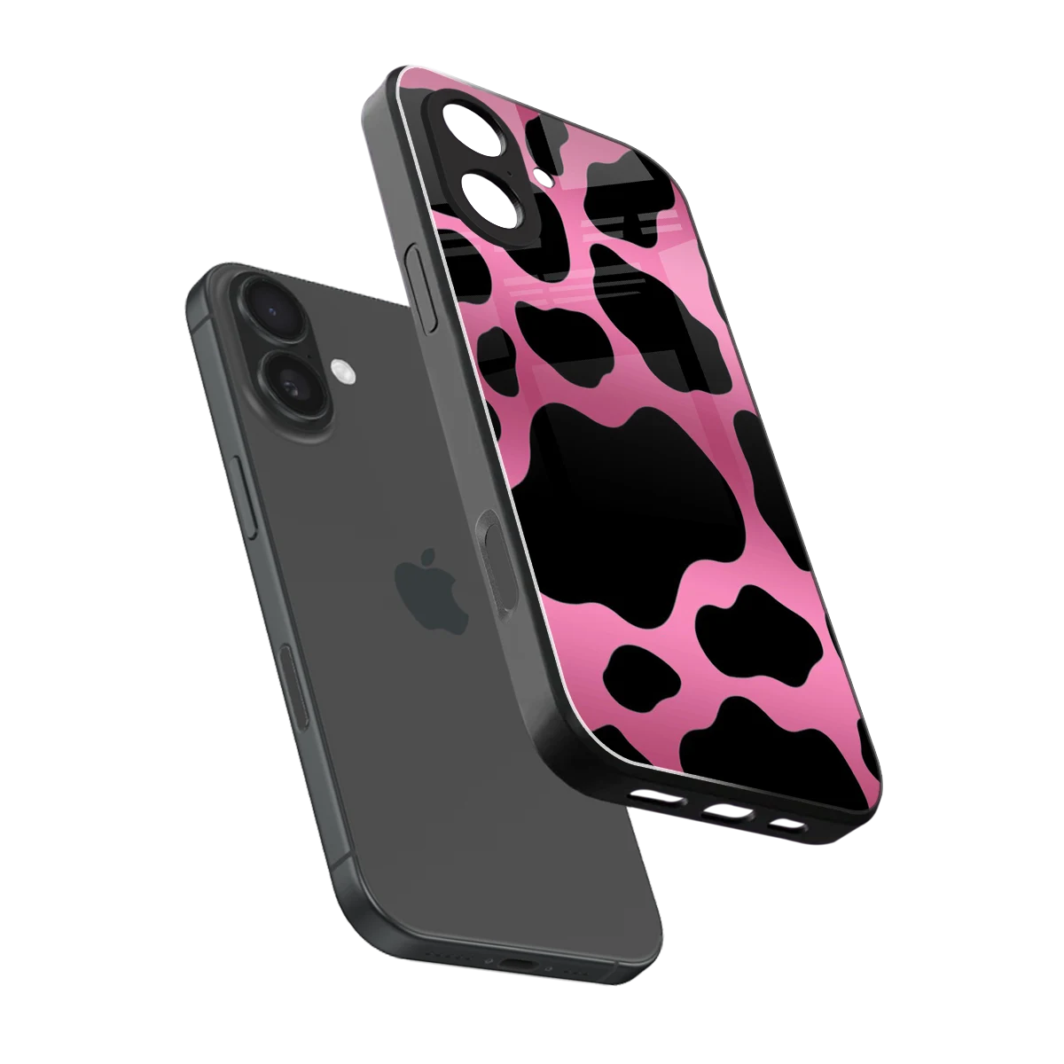 Black Pink Swirl sleek iphone 17 cover with tempered glass back and TPU edges
