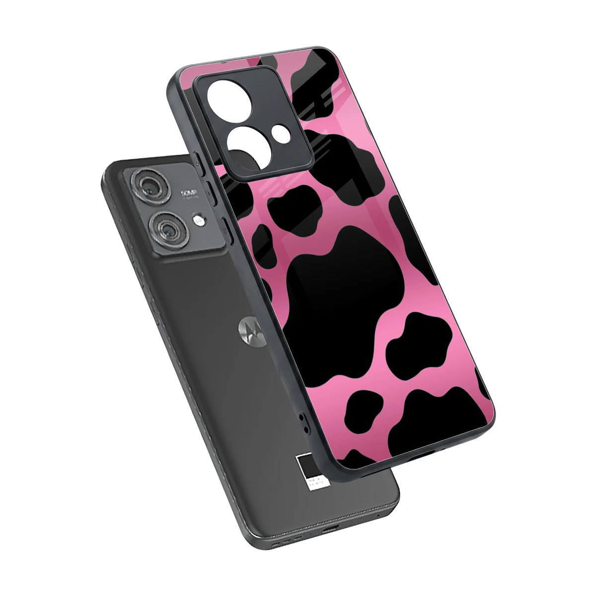 Black Pink Swirl sleek motorola edge 40 neo 5g cover with tempered glass back and TPU edges