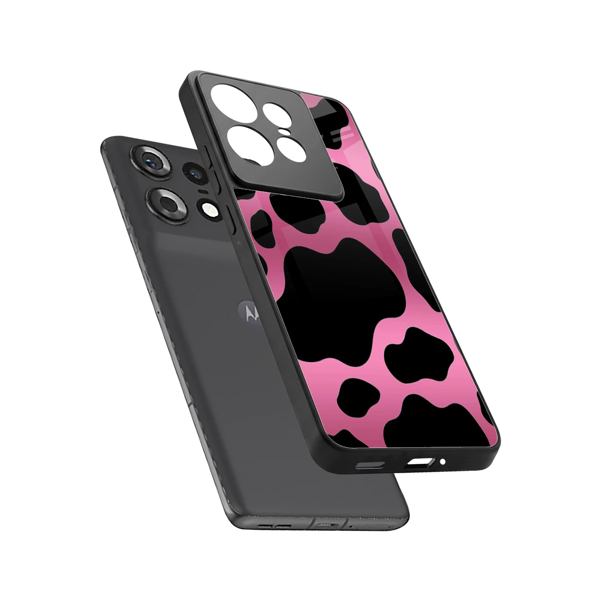 Black Pink Swirl sleek motorola edge 50 pro cover with tempered glass back and TPU edges
