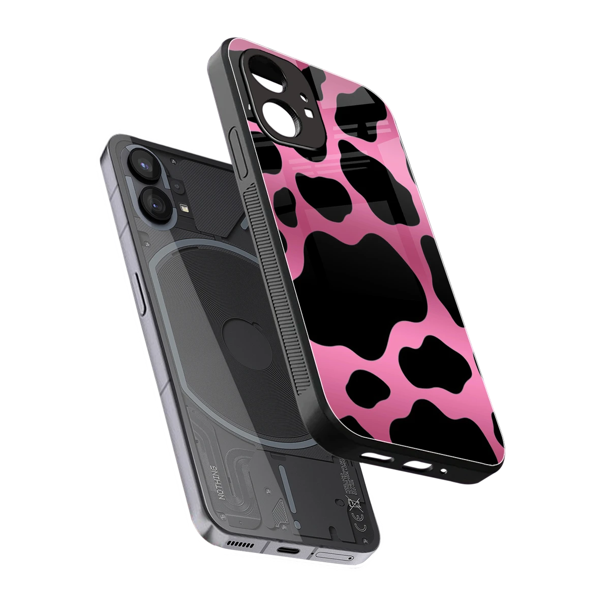 Black Pink Swirl sleek nothing phone 1 cover with tempered glass back and TPU edges
