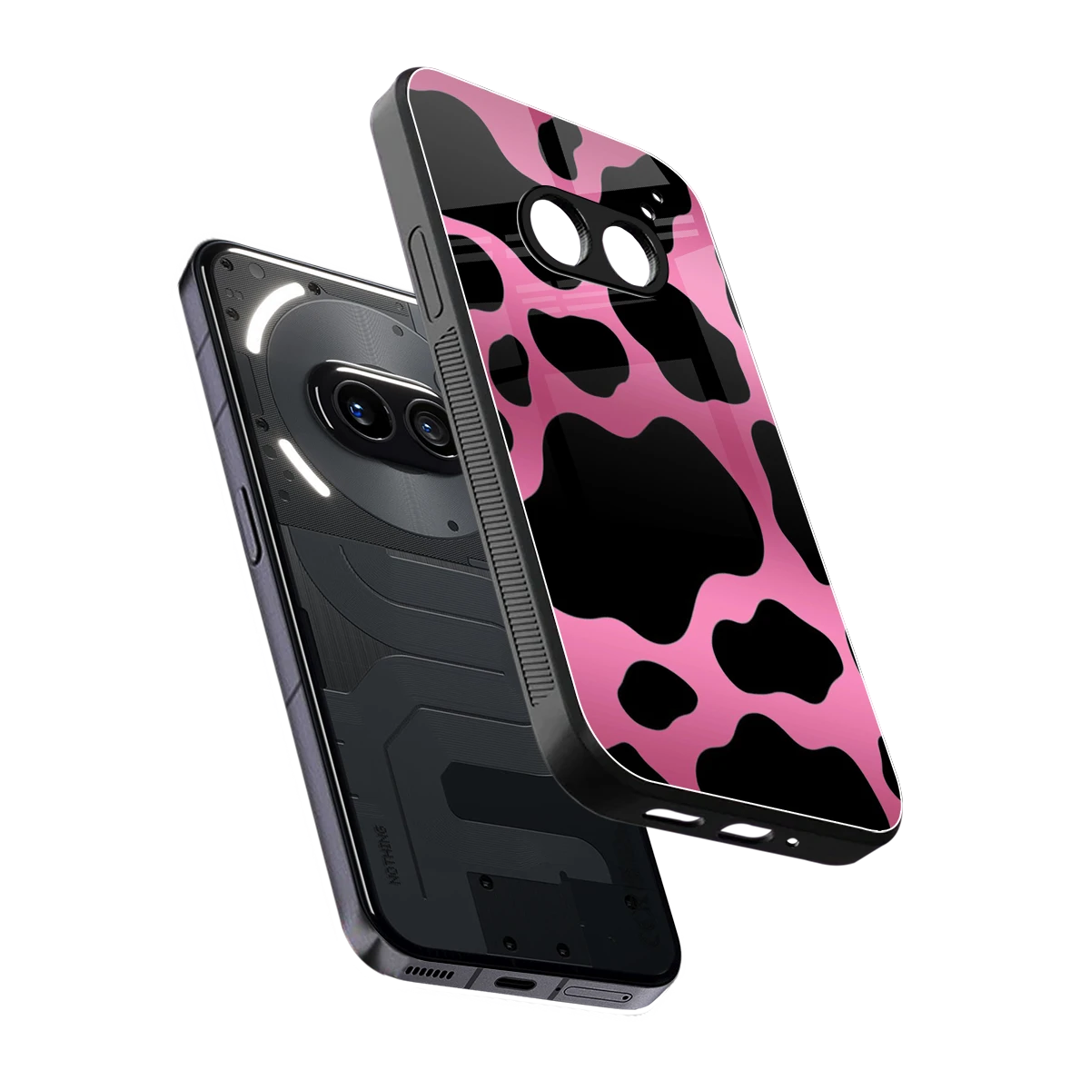 Black Pink Swirl sleek nothing phone 2a cover with tempered glass back and TPU edges