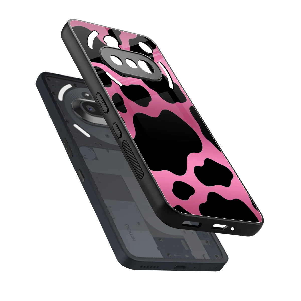 Black Pink Swirl sleek nothing phone 3a cover with tempered glass back and TPU edges