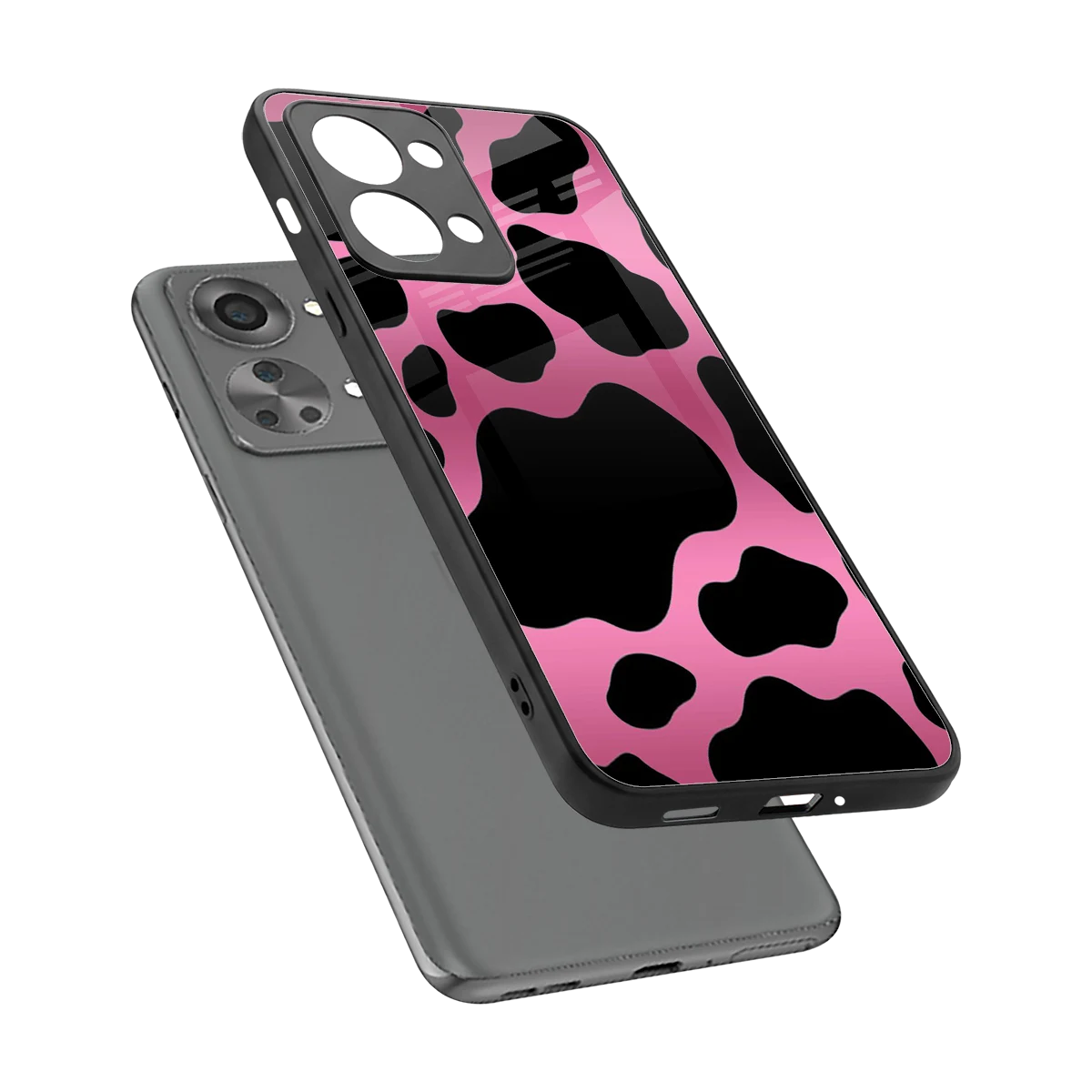 Black Pink Swirl sleek oneplus nord 2t cover with tempered glass back and TPU edges
