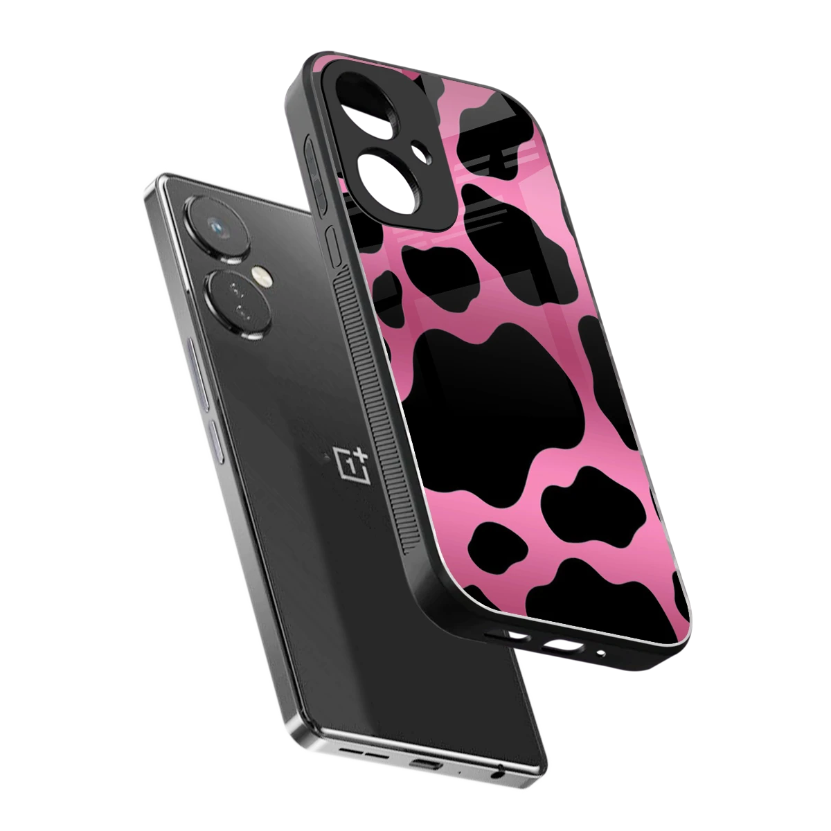 Black Pink Swirl sleek oneplus nord ce 3 cover with tempered glass back and TPU edges