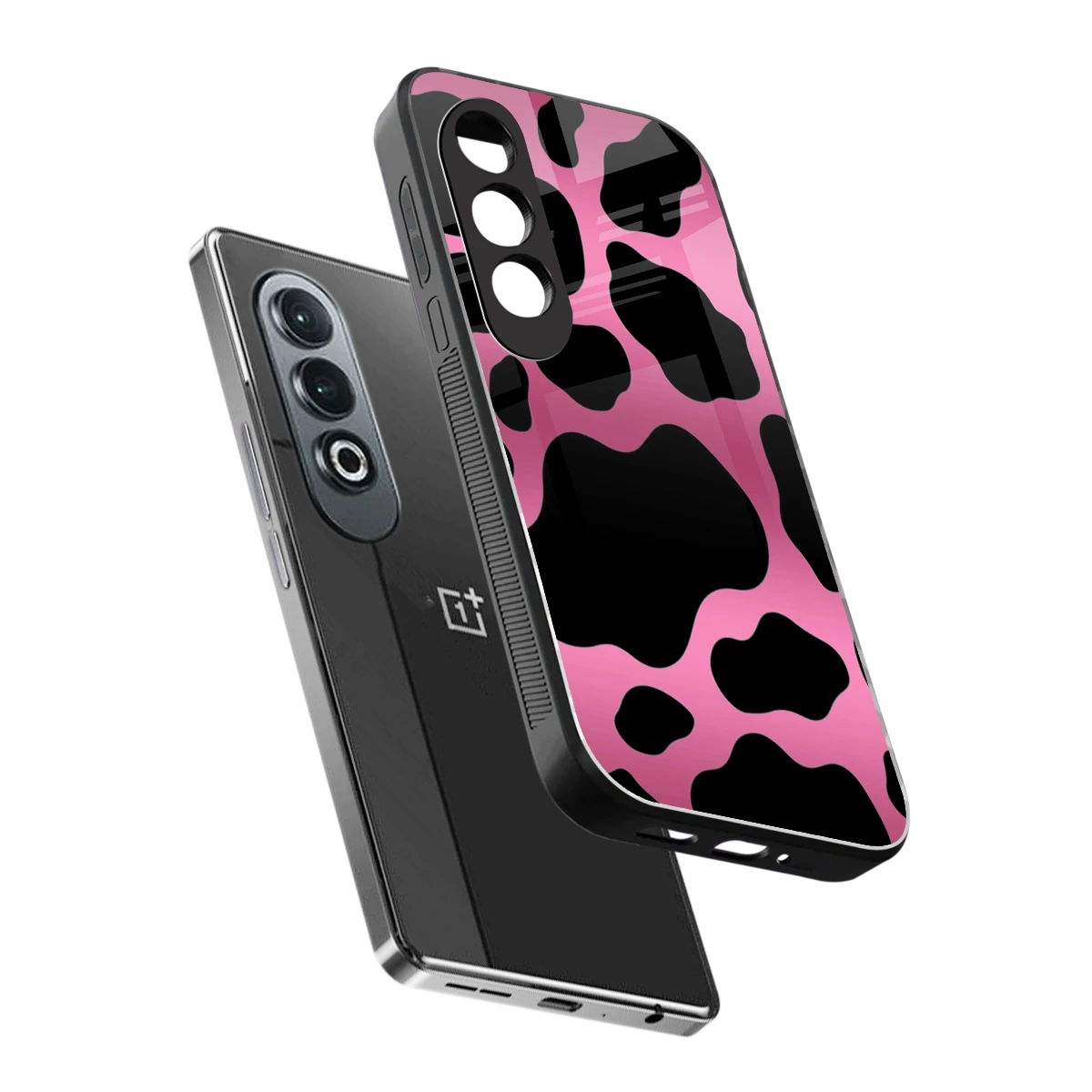 Black Pink Swirl sleek oneplus nord ce 4 cover with tempered glass back and TPU edges