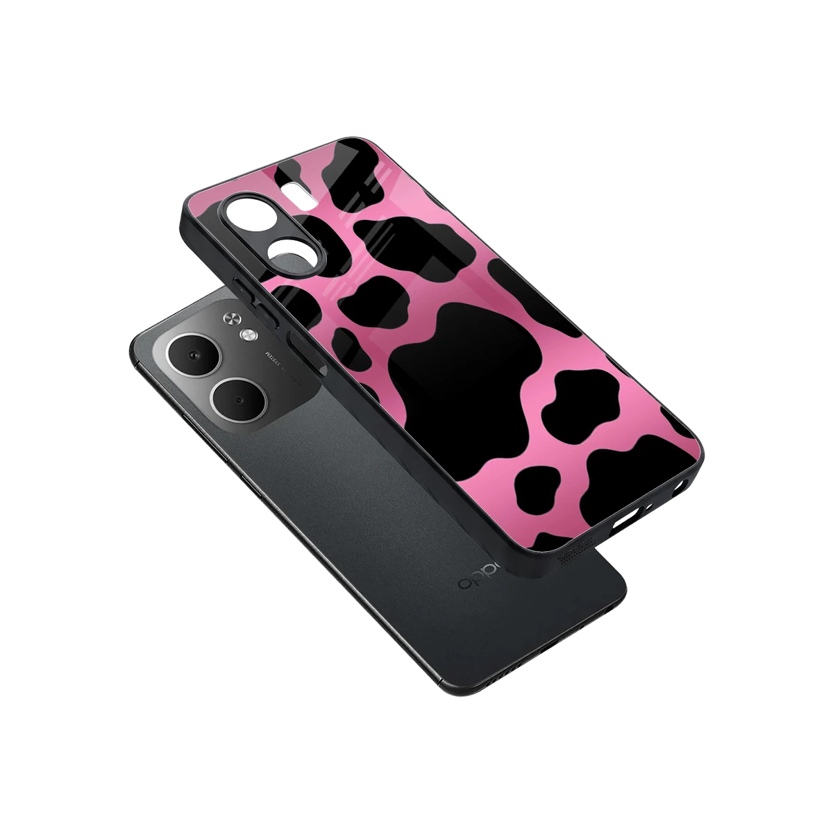 Black Pink Swirl sleek oppo a5x 5g cover with tempered glass back and TPU edges