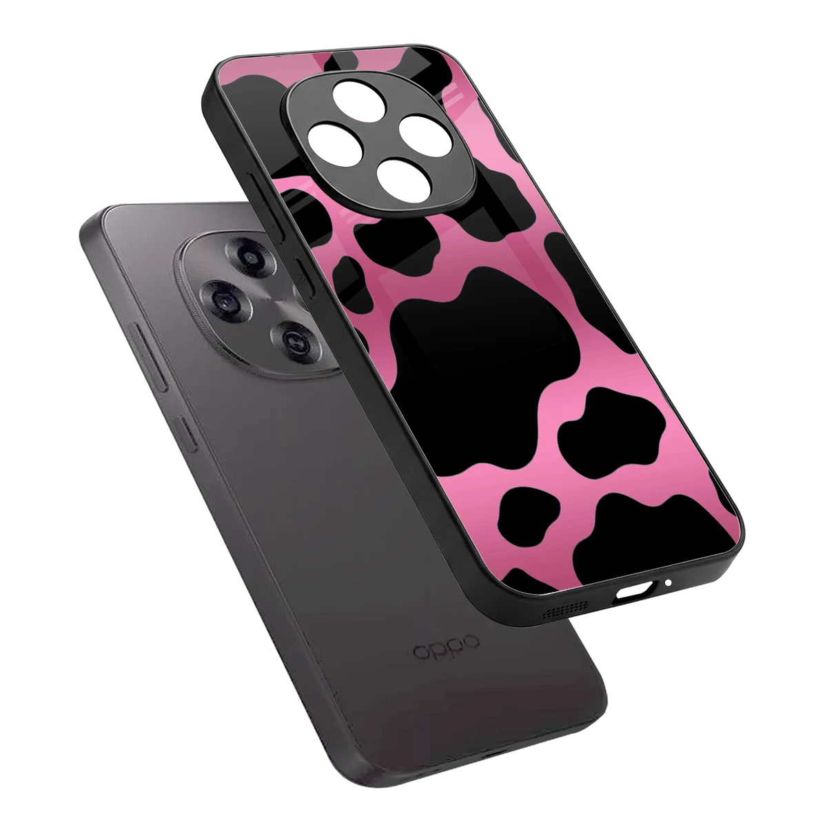 Black Pink Swirl sleek oppo f31 pro 5g cover with tempered glass back and TPU edges