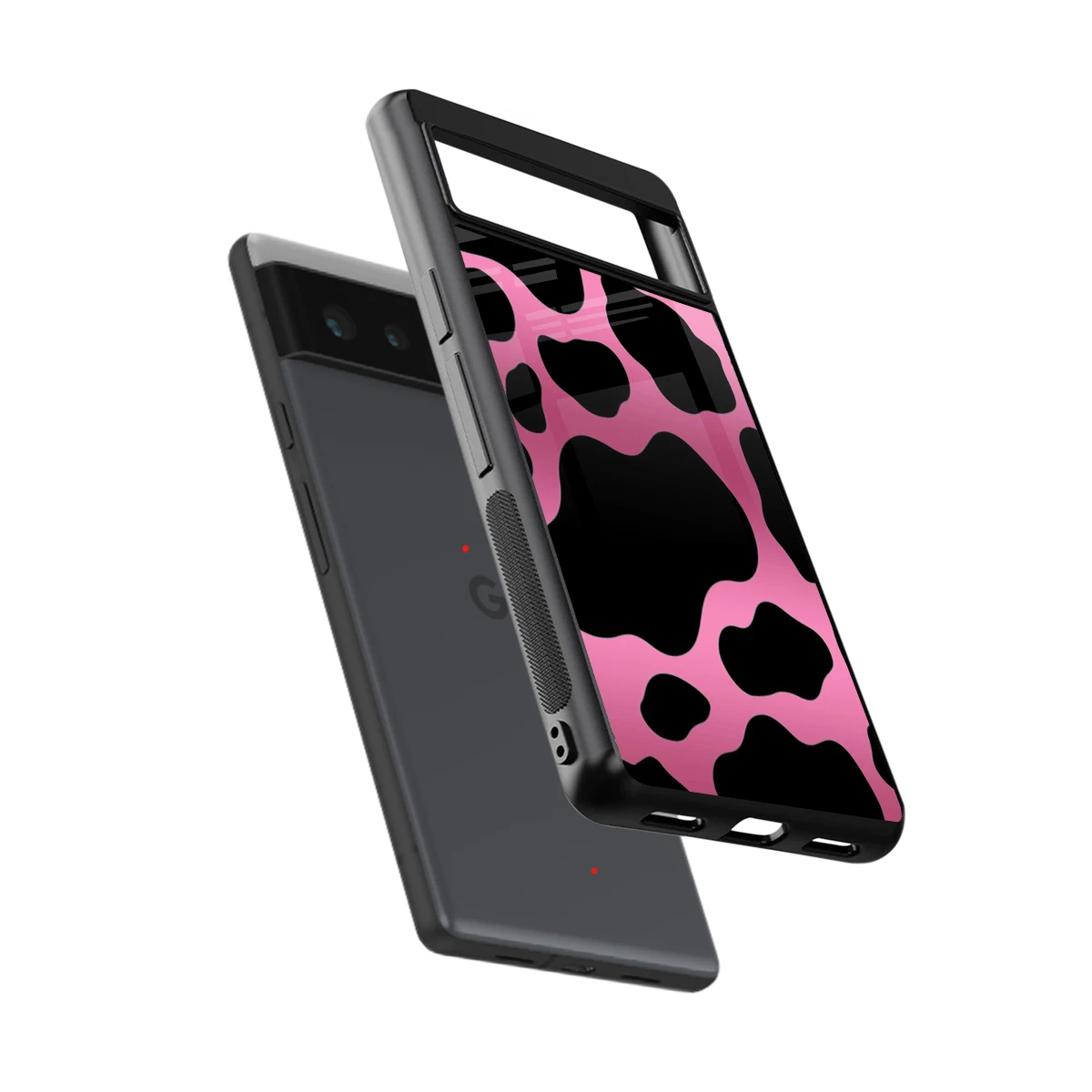 Black Pink Swirl sleek google pixel 6a cover with tempered glass back and TPU edges