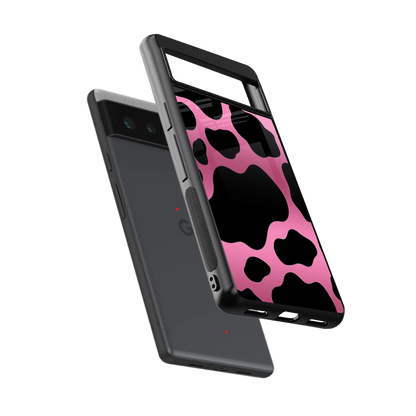Black Pink Swirl sleek google pixel 6a cover with tempered glass back and TPU edges
