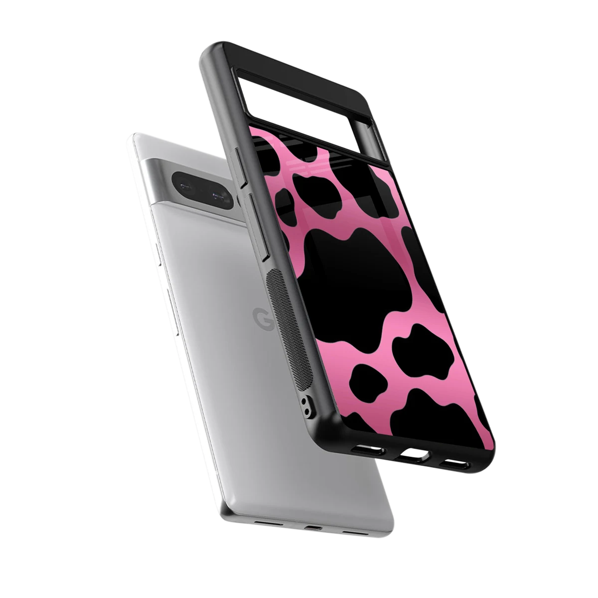 Black Pink Swirl sleek google pixel 7 pro cover with tempered glass back and TPU edges