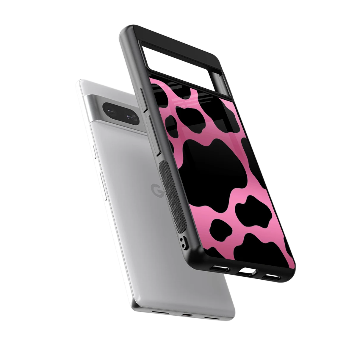 Black Pink Swirl sleek google pixel 7a cover with tempered glass back and TPU edges